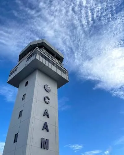 CAAM air traffic control tower against open sky